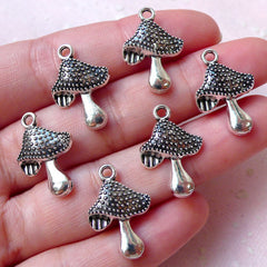 Mushroom Charms (6pcs / 14mm x 20mm / Tibetan Silver) Fairy Tale Charm Bracelet Necklace Earring Pendant Food Zipper Pull Wine Charm CHM1169