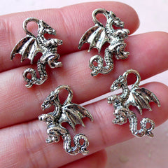 Dragon Charms Pendant (4pcs / 14mm x 20mm / Tibetan Silver / 2 Sided) Gothic Jewellery Legendary Creature Medieval Knight Fantasy CHM1171