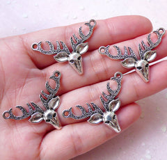 CLEARANCE Reindeer with Antlers Connector / Deer with Big Horn Charm (4pcs / 33mm x 22mm / Tibetan Silver) Christmas Jewellery Animal Pendant CHM1175