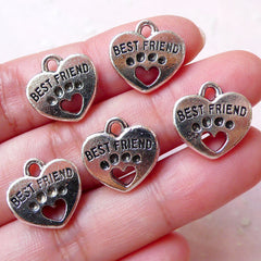 CLEARANCE Best Friend Charms Heart Charm (5pcs / 15mm x 15mm / Tibetan Silver / 2 Sided) Friendship Bracelet Necklace Bangle Charm Favor Charm CHM1181