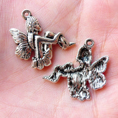 Angel Fairy Charms / Fay Fae Charm Drops (6pcs / 19mm x 21mm / Tibetan Silver) Faery Pendant Necklace Fairytale Jewelry Bangle Charm CHM1184