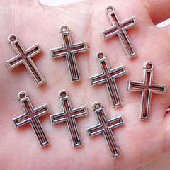 Cross Outline Charms Hollow Latin Cross Charm (8pcs / 15mm x 22mm / Tibetan Silver) Religious Pendant Christian Catholic Jewelry CHM1188