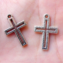 Cross Outline Charms Hollow Latin Cross Charm (8pcs / 15mm x 22mm / Tibetan Silver) Religious Pendant Christian Catholic Jewelry CHM1188