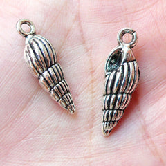 Conch Charms Sea Shell Charm (4pcs / 8mm x 24mm / Tibetan Silver / 2 Sided) Marine Life Bracelet Beach Jewelry Pendant Earring CHM1189