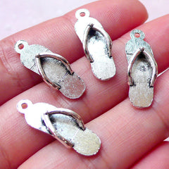 Flip Flops Charms (4pcs / 7mm x 22mm / Tibetan Silver) Dollhouse Miniature Shoe Charm Beach Charm Bracelet Anklet Zipper Pull Charm CHM1177