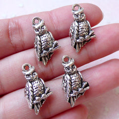 CLEARANCE 3D Owl Charms (4pcs / 11mm x 21mm / Tibetan Silver / 2 Sided) Animal Pendant Necklace Bird Bracelet Bangle Zipper Pull Wine Charm CHM1190