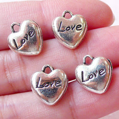 CLEARANCE Heart Drops Love Charms (4pcs / 11mm x 12mm / Tibetan Silver / 2 Sided) Add On Charm Cute Bangle Anklet Necklace Valentines Gift Tag CHM1178