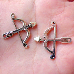 Archery Charms Arrow and Bow Charm Crossbow Charm (4pcs / 25mm x 26mm / Tibetan Silver) Cupid Charm Bracelet Valentines Gift Decor CHM1179