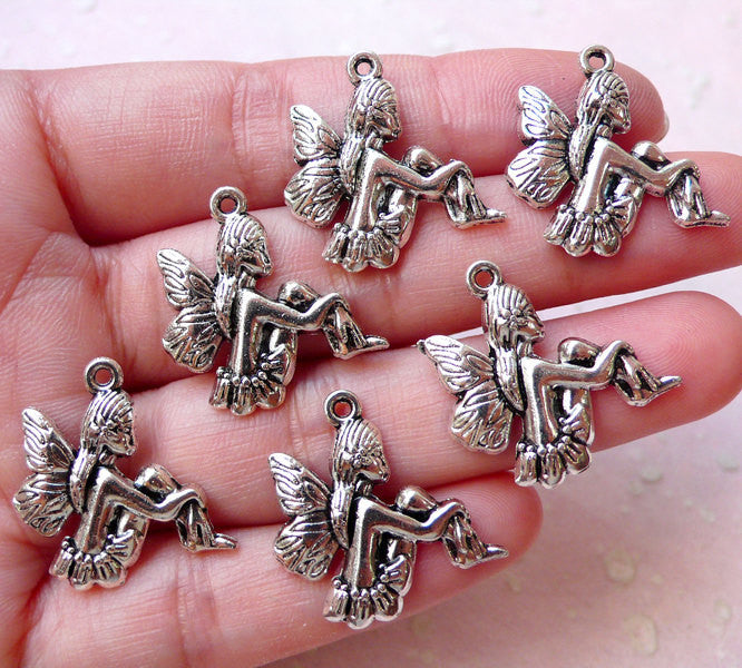 Angel Fairy Charms / Fay Fae Charm Drops (6pcs / 19mm x 21mm / Tibetan Silver) Faery Pendant Necklace Fairytale Jewelry Bangle Charm CHM1184