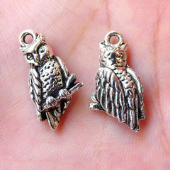 CLEARANCE 3D Owl Charms (4pcs / 11mm x 21mm / Tibetan Silver / 2 Sided) Animal Pendant Necklace Bird Bracelet Bangle Zipper Pull Wine Charm CHM1190