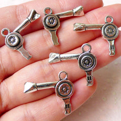 CLEARANCE 3D Blow Dryer Charms Hair Dryer Charm Hairdresser Charm Beauty Charm (5pcs / 21mm x 19mm / Tibetan Silver / 2 Sided) Whimsical Charm CHM1202