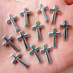 Small Latin Cross Beads Religious Bead (12pcs / 10mm x 16mm / Tibetan Silver / 2 Sided) Catholic Christian Thread Wire Bracelet CHM1204