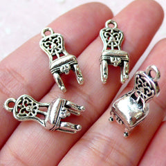 3D Chippendale Chair Charms (4pcs / 7mm x 19mm / Tibetan Silver) Miniature Dollhouse Furniture Whimsical Jewelry Earring Bangle CHM1200