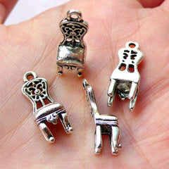 3D Chippendale Chair Charms (4pcs / 7mm x 19mm / Tibetan Silver) Miniature Dollhouse Furniture Whimsical Jewelry Earring Bangle CHM1200
