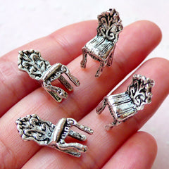 3D Vintage Chair Charms (4pcs / 8mm x 19mm / Tibetan Silver) Dollhouse Miniature Furniture Whimsical Jewellery Pendant Necklace CHM1205