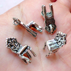 3D Vintage Chair Charms (4pcs / 8mm x 19mm / Tibetan Silver) Dollhouse Miniature Furniture Whimsical Jewellery Pendant Necklace CHM1205