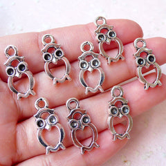 Hollow Owl Outline Charms (8pcs / 10mm x 21mm / Tibetan Silver / 2 Sided) Cute Bird Bangle Animal Anklet Pendant Necklace Bracelet CHM1206