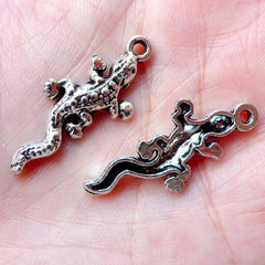 Cute Gecko Charms Lizard Charm (5pcs / 12mm x 31mm / Tibetan Silver) Animal Bracelet Reptile Pendant Zipper Pull Charm Wine Charm CHM1216