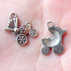 Baby Carriage Charms Baby Stroller Charm Baby Pram Charm (8pcs / 14mm x 18mm / Tibetan Silver) Baby Shower Decoration New Mom Charm CHM1221