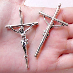 Large Crucifix Charms Jesus on the Cross Charm (2pcs / 32mm x 60mm / Tibetan Silver) Religious Christian Jewellery Catholic Jewelry CHM1236