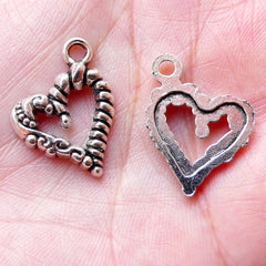 CLEARANCE Heart Charms (7pcs / 16mm x 21mm / Tibetan Silver) Valentines Gift Decoration Wedding Favor Charm Bangle Anklet Bracelet Earrings CHM1238