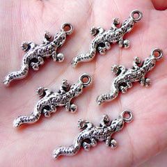 Cute Gecko Charms Lizard Charm (5pcs / 12mm x 31mm / Tibetan Silver) Animal Bracelet Reptile Pendant Zipper Pull Charm Wine Charm CHM1216