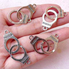 Moveable Handcuffs Charm Connector (4 pairs / 15mm x 43mm / Tibetan Silver / 2 Sided) Freedom Police Cop Necklace Bracelet Link CHM1227