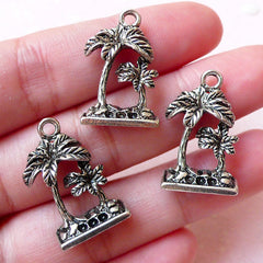 CLEARANCE 3D Palm Tree Charms Coconut Tree Charm (3pcs / 15m x 23mm / Tibetan Silver) Tropical Beach Jewelry Bangle Zipper Pull Key Fob Charm CHM1228