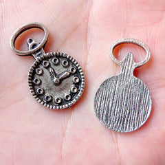 Antique Pocket Watch Charms (4pcs / 15mm x 26mm / Tibetan Silver) Clock Pendant Necklace Steampunk Jewellery Zipper Pull Charm CHM1231