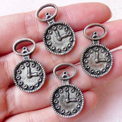 Antique Pocket Watch Charms (4pcs / 15mm x 26mm / Tibetan Silver) Clock Pendant Necklace Steampunk Jewellery Zipper Pull Charm CHM1231