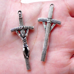 Big Crucifix Charms Jesus on the Cross Charm (3pcs / 19mm x 48mm / Tibetan Silver) Religious Jewellery Catholic Christian Jewelry CHM1240