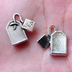 3D Tea Bag Charms Teabag Charm (5pcs / 15mm x 15mm / Tibetan Silver) Kawaii Miniature Dollhouse Food Jewelry Zipper Pull Favor Charm CHM1242