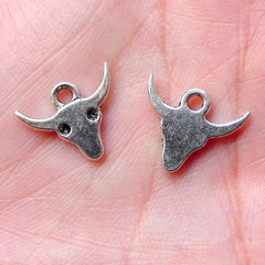 Small Bull Charm Tiny Bull Head Pendant (15pcs / 14m x 11mm / Tibetan Silver) Cow Cattle Taurus Bull Bracelet Necklace Bangle Anklet CHM1245