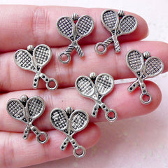 Tennis Charms Tennis Racquet Charm Tennis Ball Charm (7pcs / 14m x 18mm / Tibetan Silver / 2 Sided) Sports Jewelry Keychain Bookmark CHM1254