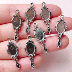 Hand Mirror Charm (7pcs / 10cm x 27mm / Tibetan Silver / 2 Sided) Beauty Charm Cute Jewelry Necklace Pendant Bracelet Wine Charm CHM1262