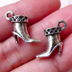 CLEARANCE High Heel Boot Charms 3D Miniature Shoes Charms (2pcs / 15mm x 16mm / Tibetan Silver / 2 Sided) Fashion Charm Bracelet Necklace CHM1263