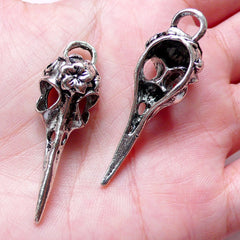 Bird Skull Charms (2pcs / 13mm x 42mm / Tibetan Silver) Raven Skull Pendant Necklace Taxidermy Crow Steam Punk Goth Gothic Jewelry CHM1264