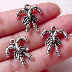 CLEARANCE Christmas Candy Stick Charms Miniature Sweets Charm (3pcs / 17m x 19mm / Tibetan Silver) Christmas Party Favor Charm Wine Charm CHM1271