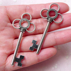 CLEARANCE Big Skeleton Key Charms (2pcs / 24mm x 54mm / Tibetan Silver / 2 Sided) Silver Key Charm Pendant Steampunk Jewellery Bookmark Charm CHM1280