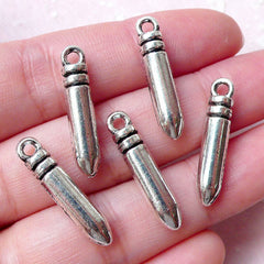 CLEARANCE 3D Bullet Charms (5pcs / 5mm x 24mm / Tibetan Silver) Bullet Pendant Necklace Bracelet Bookmark Keychain Zipper Pull Wine Charm CHM1284