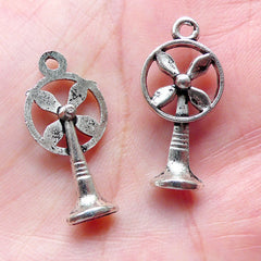 Electric Fan Charms (6pcs / 12mm x 25mm / Tibetan Silver) Whimsical Jewelry Retro Vintage Fan Pendant Bracelet Necklace Earrings CHM1285