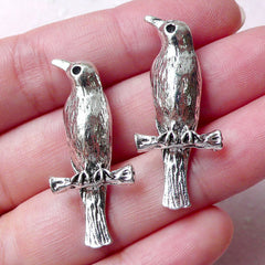 3D Bird on a Branch Charms Bird Pendant (2 pcs / 15mm x 35mm / Tibetan Silver) Animal Jewelry Necklace Bangle Earrings Keychain CHM1286