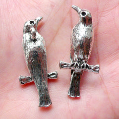3D Bird on a Branch Charms Bird Pendant (2 pcs / 15mm x 35mm / Tibetan Silver) Animal Jewelry Necklace Bangle Earrings Keychain CHM1286