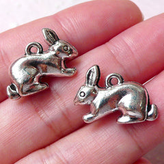 Bunny Charms Rabbit Charm (2pcs / 20mm x 14mm / Tibetan Silver / 2 Sided) Animal Bangle Necklace Pendant Anklet Bookmark Wine Charm CHM1270