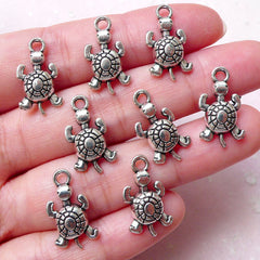 Tiny Turtle Charms Tortoise Charm (8pcs / 10mm x 19mm / Tibetan Silver) Marine Life Sealife Sea Ocean Beach Charm Bracelet Anklet CHM1273