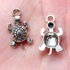 Tiny Turtle Charms Tortoise Charm (8pcs / 10mm x 19mm / Tibetan Silver) Marine Life Sealife Sea Ocean Beach Charm Bracelet Anklet CHM1273