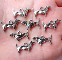 Dachshund Charms Dog Charm Pet Charm (8pcs / 19mm x 11mm / Tibetan Silver / 2 Sided) Puppy Doggy Keychain Animal Pendant Bracelet CHM1274