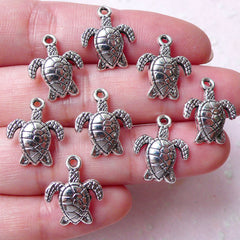 Tiny Tortoise Charms Turtle Charm (8pcs / 12mm x 16mm / Tibetan Silver) Marine Life Sealife Sea Ocean Beach Jewelry Bracelet Anklet CHM1283
