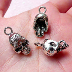 CLEARANCE 3D Skull Charms (3pcs / 10mm x 22mm / Tibetan Silver) Gothic Skull Jewelry Punk Earring Halloween Necklace Spooky Creepy Bracelet CHM1294