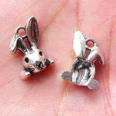 Tiny Bunny Head Charms Rabbit Charm (8pcs / 10mm x 14mm / Tibetan Silver) Animal Earring Bracelet Dangle Ring Charm Add On Charm CHM1301